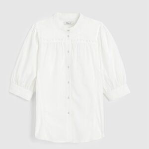 Madewell White Button-Front Band-Collar Shirt. NWT